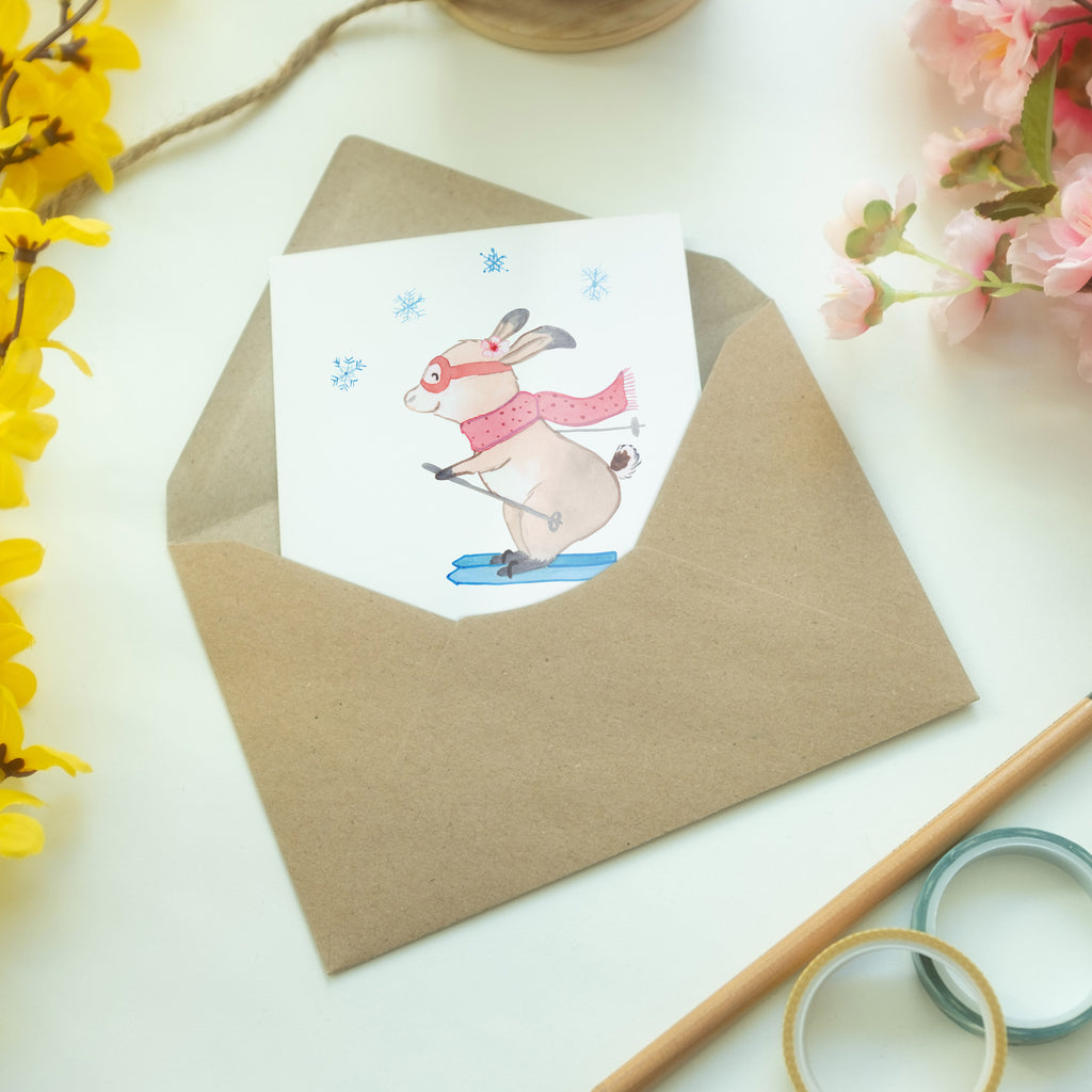 Grußkarte Skilehrerin mit Herz Klappkarte, Einladungskarte, Glückwunschkarte, Hochzeitskarte, Geburtstagskarte, Karte, Beruf, Ausbildung, Jubiläum, Abschied, Rente, Kollege, Kollegin, Geschenk, Schenken, Arbeitskollege, Mitarbeiter, Firma, Danke, Dankeschön