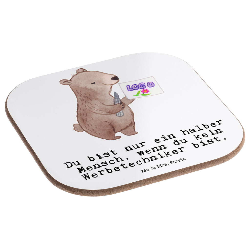 Quadratische Untersetzer Werbetechniker mit Herz Bierdeckel, Glasuntersetzer, Untersetzer Gläser, Getränkeuntersetzer, Beruf, Ausbildung, Jubiläum, Abschied, Rente, Kollege, Kollegin, Geschenk, Schenken, Arbeitskollege, Mitarbeiter, Firma, Danke, Dankeschön