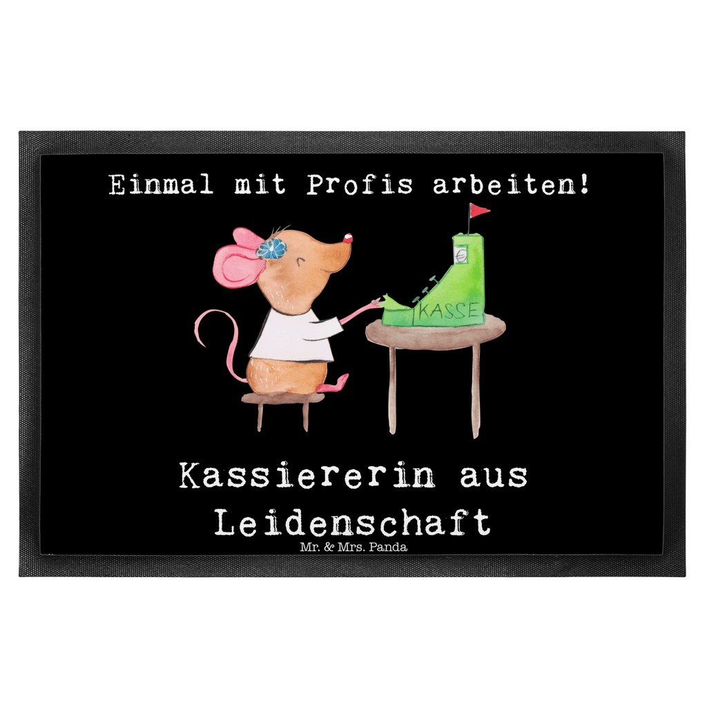 Fußmatte Kassiererin aus Leidenschaft Kassiererin, Kassenwartin, Mitarbeiterin Kasse,  Türvorleger, Schmutzmatte, Fußabtreter, Matte, Schmutzfänger, Fußabstreifer, Schmutzfangmatte, Türmatte, Motivfußmatte,  Haustürmatte, Vorleger  Beruf, Ausbildung, Jubiläum, Abschied, Rente, Kollege, Kollegin, Geschenk, Schenken, Arbeitskollege, Mitarbeiter, Firma, Danke, Dankeschön