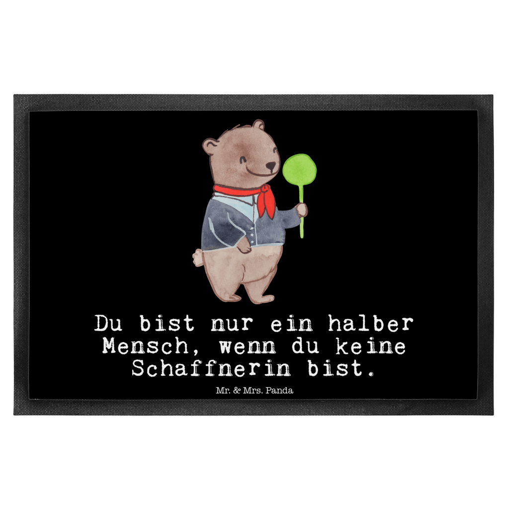 Fußmatte Schaffnerin mit Herz  Türvorleger, Schmutzmatte, Fußabtreter, Matte, Schmutzfänger, Fußabstreifer, Schmutzfangmatte, Türmatte, Motivfußmatte,  Haustürmatte, Vorleger  Beruf, Ausbildung, Jubiläum, Abschied, Rente, Kollege, Kollegin, Geschenk, Schenken, Arbeitskollege, Mitarbeiter, Firma, Danke, Dankeschön