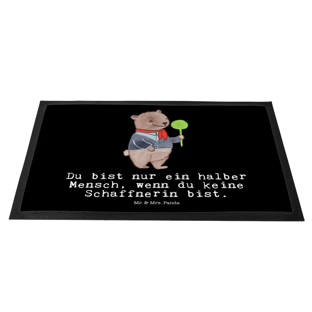 Fußmatte Schaffnerin mit Herz  Türvorleger, Schmutzmatte, Fußabtreter, Matte, Schmutzfänger, Fußabstreifer, Schmutzfangmatte, Türmatte, Motivfußmatte,  Haustürmatte, Vorleger  Beruf, Ausbildung, Jubiläum, Abschied, Rente, Kollege, Kollegin, Geschenk, Schenken, Arbeitskollege, Mitarbeiter, Firma, Danke, Dankeschön
