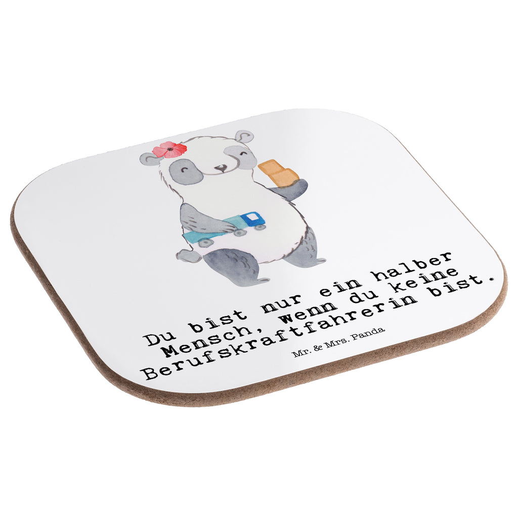 Quadratische Untersetzer Berufskraftfahrerin mit Herz Bierdeckel, Glasuntersetzer, Untersetzer Gläser, Getränkeuntersetzer, Beruf, Ausbildung, Jubiläum, Abschied, Rente, Kollege, Kollegin, Geschenk, Schenken, Arbeitskollege, Mitarbeiter, Firma, Danke, Dankeschön
