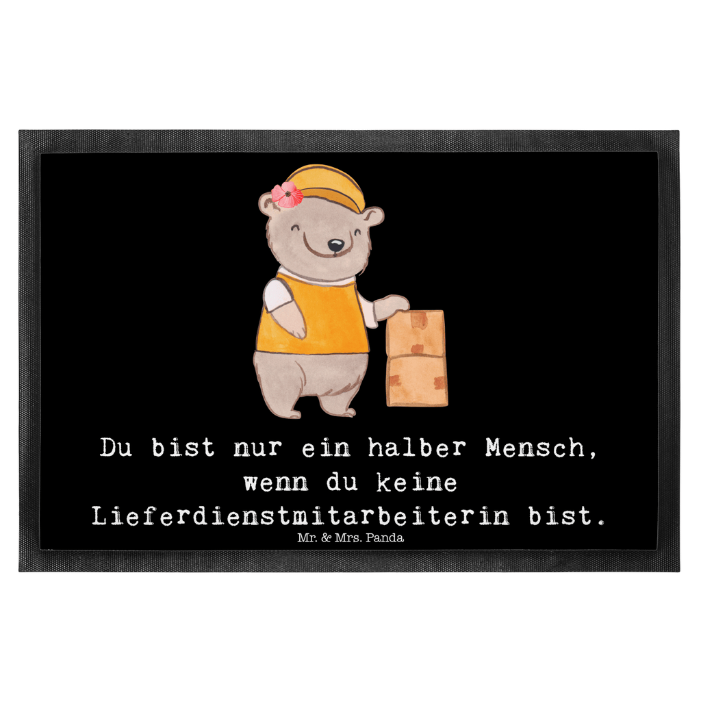 Fußmatte Lieferdienstmitarbeiterin mit Herz Lieferdienstmitarbeiterin, Pizzabäckerin,  Pizzabotin, Pizzabringdienst, Lieferbringdienst,  Türvorleger, Schmutzmatte, Fußabtreter, Matte, Schmutzfänger, Fußabstreifer, Schmutzfangmatte, Türmatte, Motivfußmatte,  Haustürmatte, Vorleger  Beruf, Ausbildung, Jubiläum, Abschied, Rente, Kollege, Kollegin, Geschenk, Schenken, Arbeitskollege, Mitarbeiter, Firma, Danke, Dankeschön