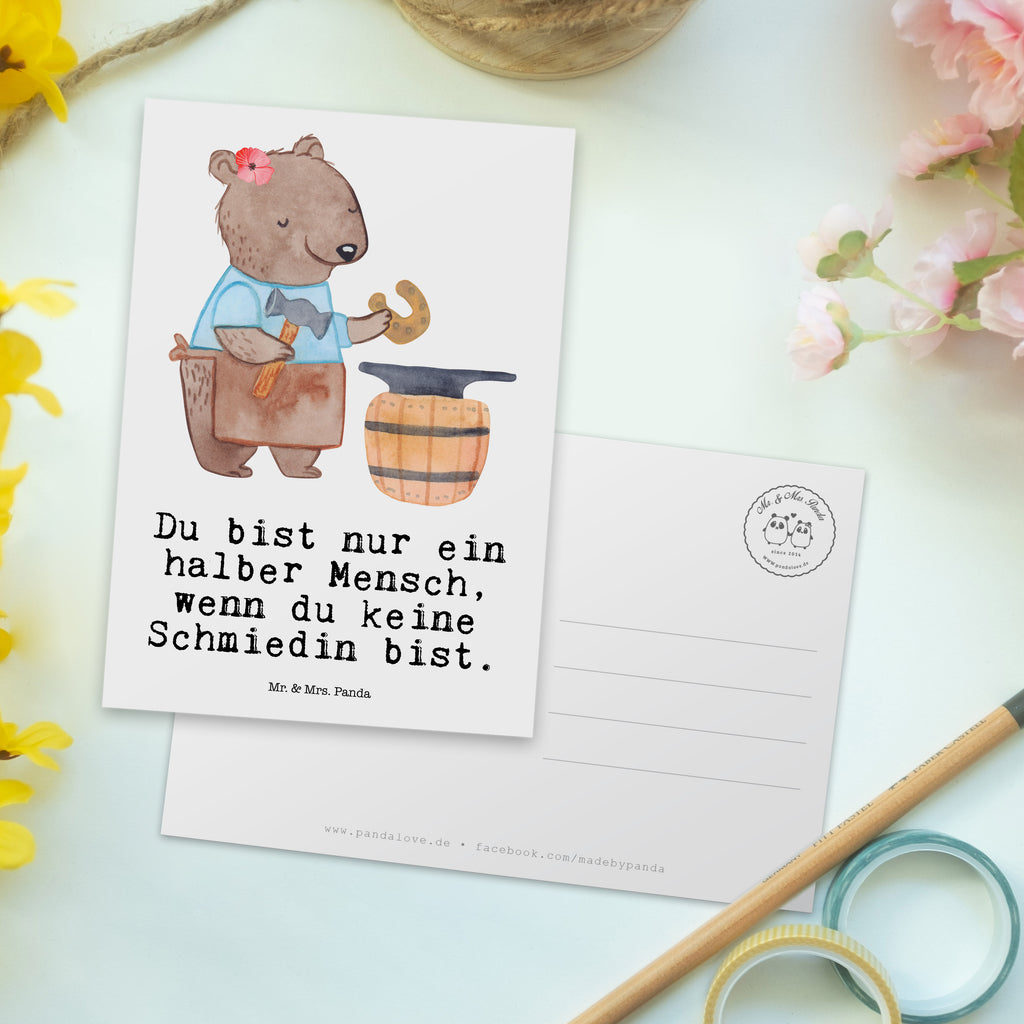 Postkarte Schmiedin mit Herz Geschenkkarte, Grußkarte, Karte, Einladung, Ansichtskarte, Geburtstagskarte, Einladungskarte, Beruf, Ausbildung, Jubiläum, Abschied, Rente, Kollege, Kollegin, Geschenk, Schenken, Arbeitskollege, Mitarbeiter, Firma, Danke, Dankeschön