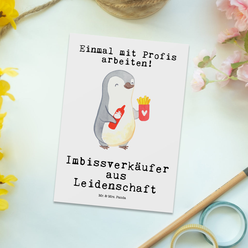 Postkarte Imbissverkäufer aus Leidenschaft Geschenkkarte, Grußkarte, Karte, Einladung, Ansichtskarte, Geburtstagskarte, Einladungskarte, Dankeskarte, Beruf, Ausbildung, Jubiläum, Abschied, Rente, Kollege, Kollegin, Geschenk, Schenken, Arbeitskollege, Mitarbeiter, Firma, Danke, Dankeschön, Imbissbesitzer, Imbissverkäufer, Pommesverkäufer, Pommesliebe