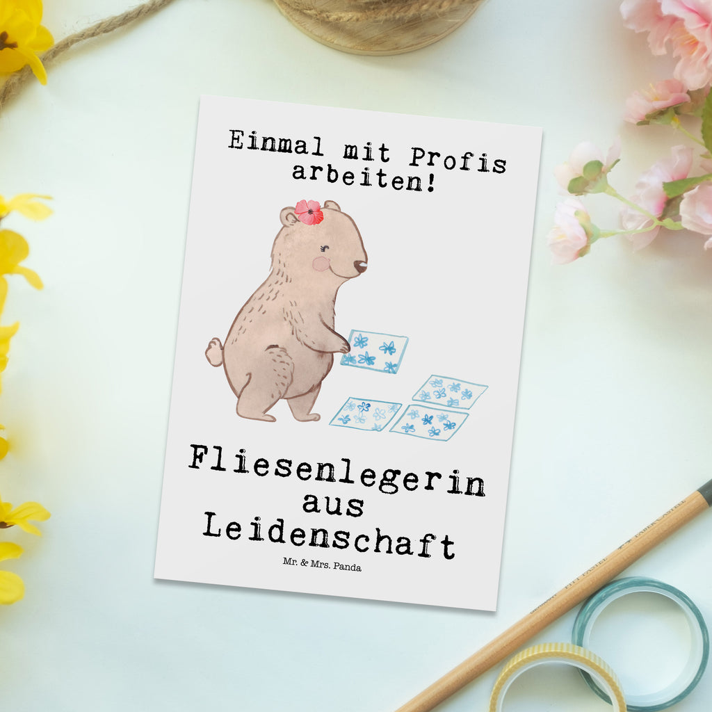 Postkarte Fliesenlegerin aus Leidenschaft Geschenkkarte, Grußkarte, Karte, Einladung, Ansichtskarte, Geburtstagskarte, Einladungskarte, Beruf, Ausbildung, Jubiläum, Abschied, Rente, Kollege, Kollegin, Geschenk, Schenken, Arbeitskollege, Mitarbeiter, Firma, Danke, Dankeschön, Fliesenlegerin, Gesellenprüfung, Fliesenlegermeisterin, Fliesenlegerbetrieb, Fliesenfachhandel, Handwerk