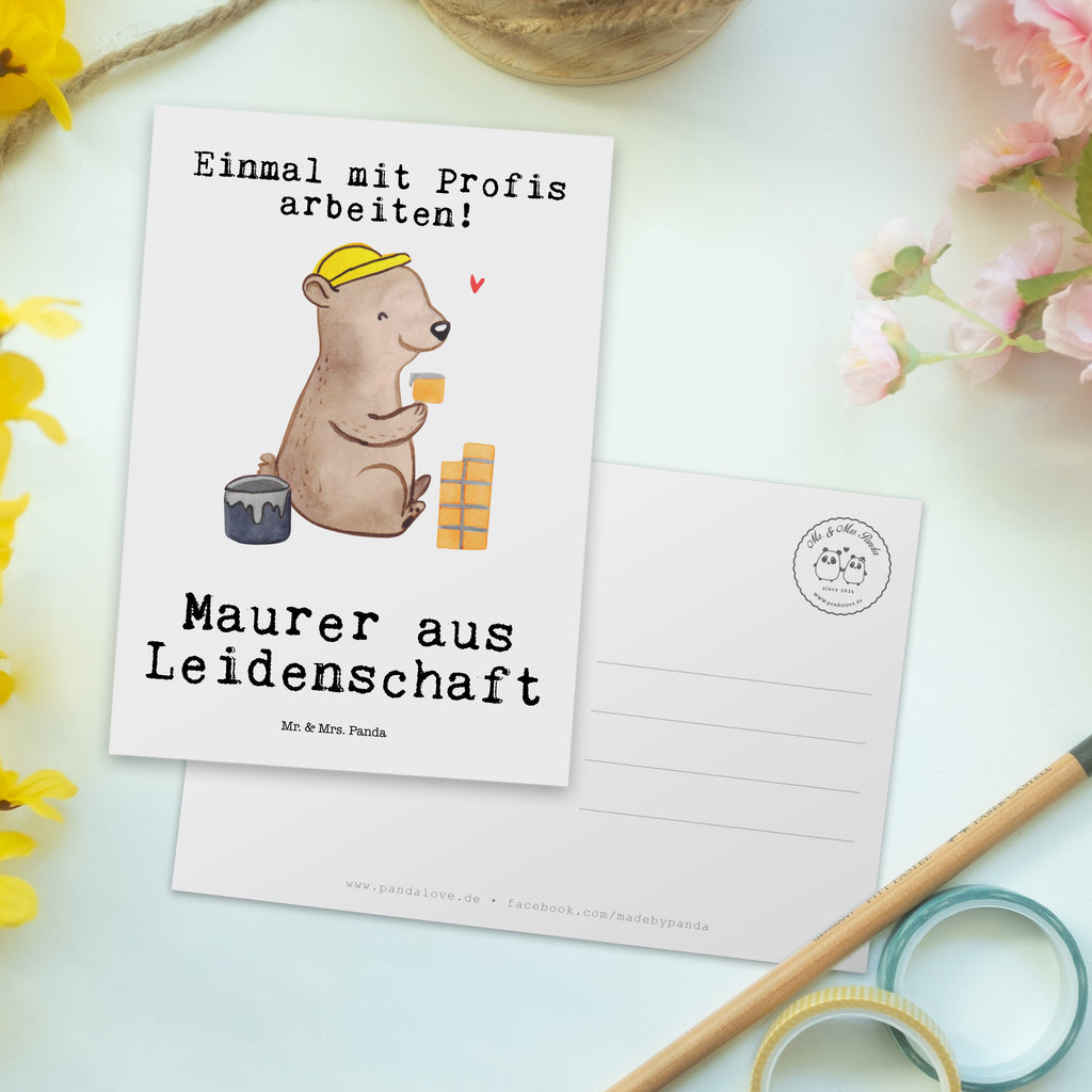 Postkarte Maurer aus Leidenschaft Geschenkkarte, Grußkarte, Karte, Einladung, Ansichtskarte, Geburtstagskarte, Einladungskarte, Beruf, Ausbildung, Jubiläum, Abschied, Rente, Kollege, Kollegin, Geschenk, Schenken, Arbeitskollege, Mitarbeiter, Firma, Danke, Dankeschön, Maurer, Maurermeister, Gesellenprüfung, Handwerker, Maurerbetrieb