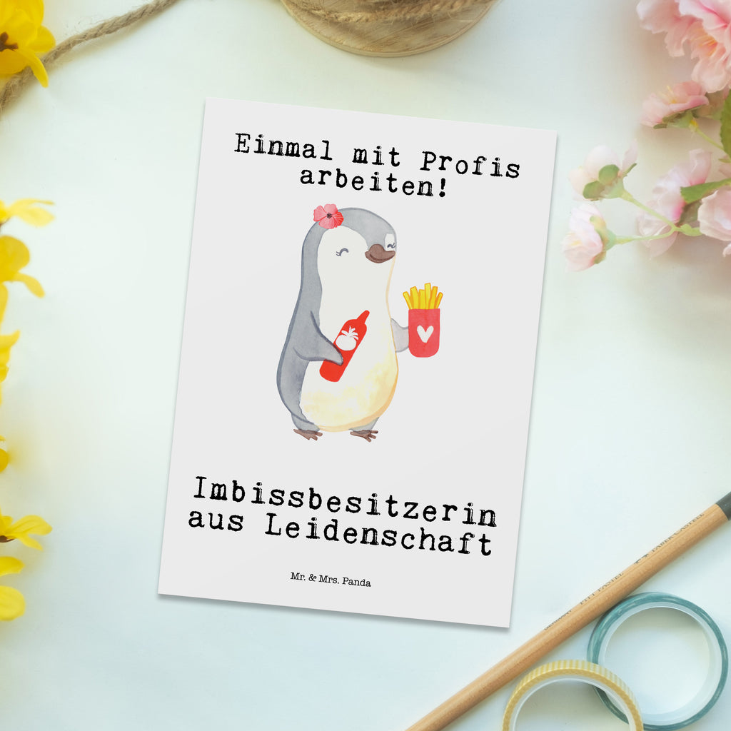 Postkarte Imbissbesitzerin aus Leidenschaft Geschenkkarte, Grußkarte, Karte, Einladung, Ansichtskarte, Geburtstagskarte, Einladungskarte, Dankeskarte, Beruf, Ausbildung, Jubiläum, Abschied, Rente, Kollege, Kollegin, Geschenk, Schenken, Arbeitskollege, Mitarbeiter, Firma, Danke, Dankeschön, Imbissbesitzerin, Imibissverkäuferin, Pommesverkäuferin, Pommesliebe