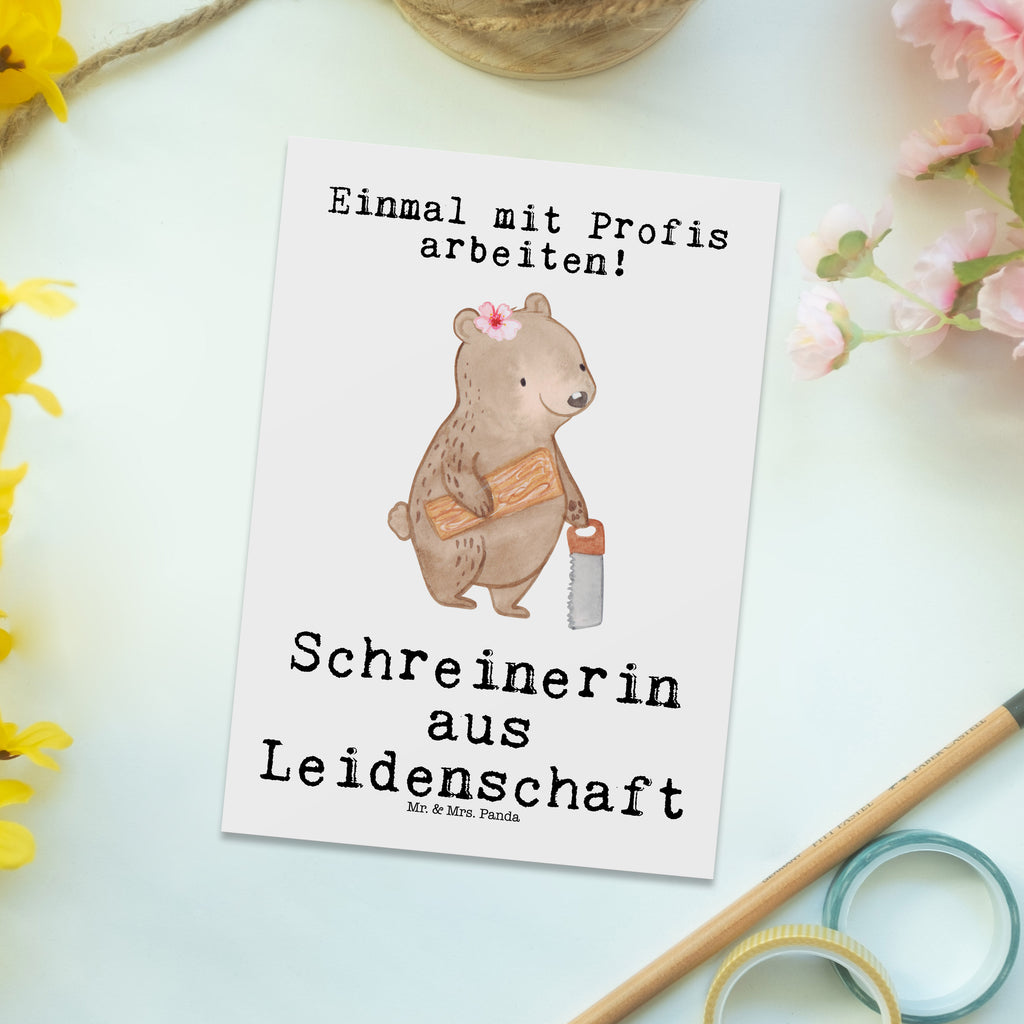 Postkarte Schreinerin aus Leidenschaft Geschenkkarte, Grußkarte, Karte, Einladung, Ansichtskarte, Geburtstagskarte, Einladungskarte, Dankeskarte, Beruf, Ausbildung, Jubiläum, Abschied, Rente, Kollege, Kollegin, Geschenk, Schenken, Arbeitskollege, Mitarbeiter, Firma, Danke, Dankeschön