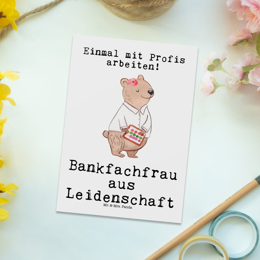 Postkarte Bankfachfrau aus Leidenschaft Geschenkkarte, Grußkarte, Karte, Einladung, Ansichtskarte, Geburtstagskarte, Einladungskarte, Dankeskarte, Beruf, Ausbildung, Jubiläum, Abschied, Rente, Kollege, Kollegin, Geschenk, Schenken, Arbeitskollege, Mitarbeiter, Firma, Danke, Dankeschön, Bankfachfrau, Bankangestellte, Bänkerin, Bankberaterin