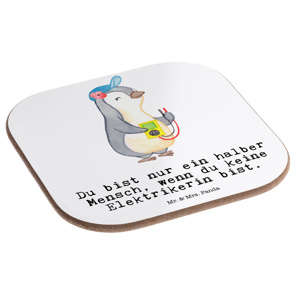 Quadratische Untersetzer Elektrikerin mit Herz Bierdeckel, Glasuntersetzer, Untersetzer Gläser, Getränkeuntersetzer, Beruf, Ausbildung, Jubiläum, Abschied, Rente, Kollege, Kollegin, Geschenk, Schenken, Arbeitskollege, Mitarbeiter, Firma, Danke, Dankeschön, Elektrikerin, Elektronmonteurin, Elektrotechnikerin, Elektroinstallateurin, Elektromeisterin, Gesellenprüfung