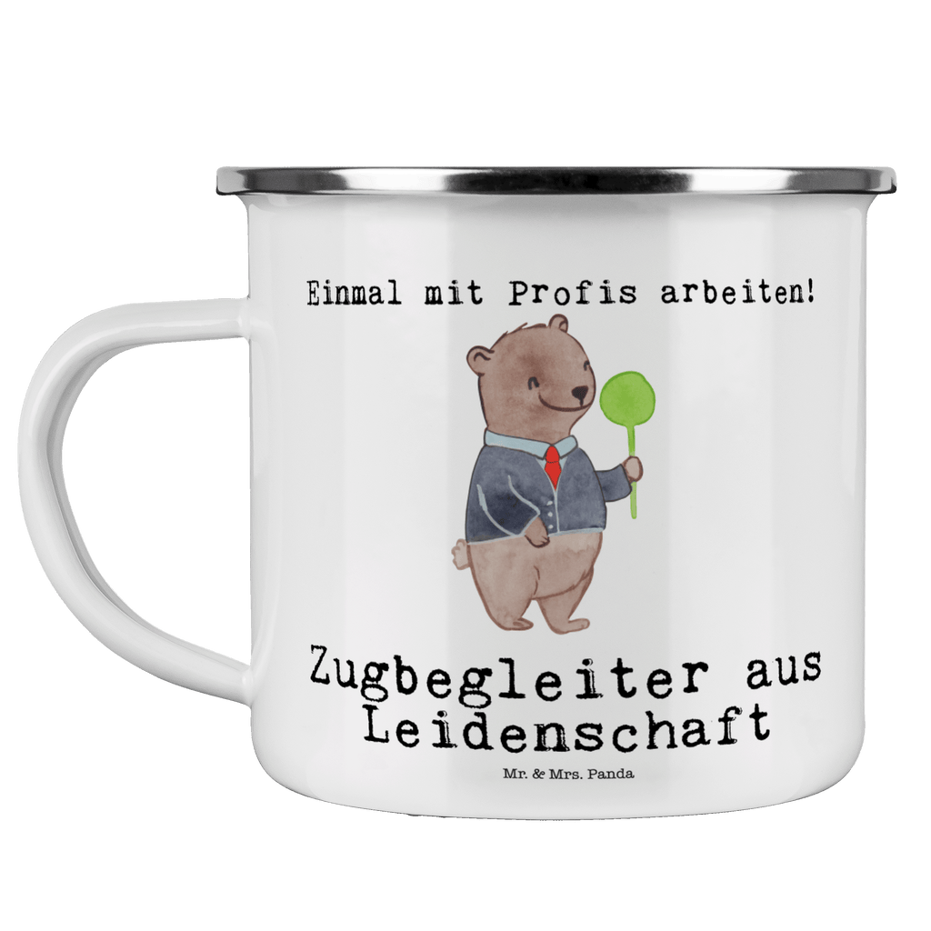 Camping Emaille Tasse Zugbegleiter aus Leidenschaft Campingtasse, Trinkbecher, Metalltasse, Outdoor Tasse, Emaille Trinkbecher, Blechtasse Outdoor, Emaille Campingbecher, Edelstahl Trinkbecher, Metalltasse für Camping, Kaffee Blechtasse, Camping Tasse Metall, Beruf, Ausbildung, Jubiläum, Abschied, Rente, Kollege, Kollegin, Geschenk, Schenken, Arbeitskollege, Mitarbeiter, Firma, Danke, Dankeschön