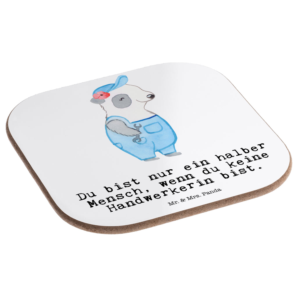 Quadratische Untersetzer Handwerkerin mit Herz Bierdeckel, Glasuntersetzer, Untersetzer Gläser, Getränkeuntersetzer, Beruf, Ausbildung, Jubiläum, Abschied, Rente, Kollege, Kollegin, Geschenk, Schenken, Arbeitskollege, Mitarbeiter, Firma, Danke, Dankeschön, Handwerkerin, Gesellenprüfung, Handwerksbetrieb, Werkstatt