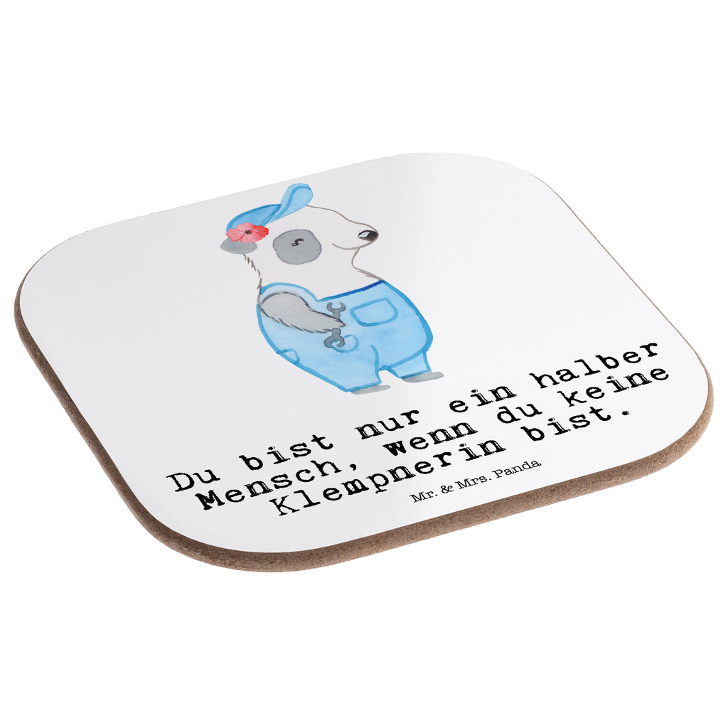 Quadratische Untersetzer Klempnerin mit Herz Bierdeckel, Glasuntersetzer, Untersetzer Gläser, Getränkeuntersetzer, Beruf, Ausbildung, Jubiläum, Abschied, Rente, Kollege, Kollegin, Geschenk, Schenken, Arbeitskollege, Mitarbeiter, Firma, Danke, Dankeschön, Klempnerin, Handwerkerin, Installateurin, Meisterin, Gesellenprüfung, Fachbetrieb, Bauklempnerin, Sanitärinstallationen