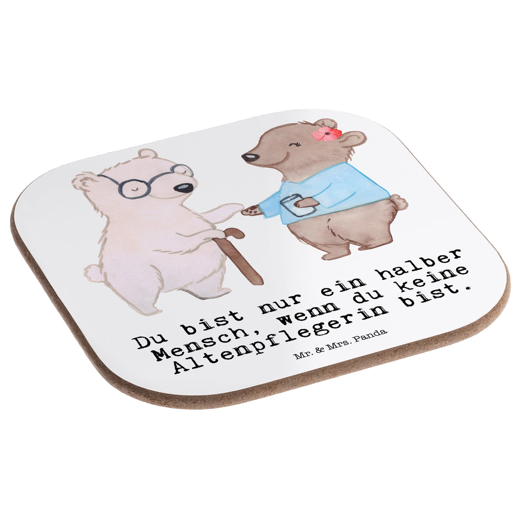 Quadratische Untersetzer Altenpflegerin mit Herz Bierdeckel, Glasuntersetzer, Untersetzer Gläser, Getränkeuntersetzer, Beruf, Ausbildung, Jubiläum, Abschied, Rente, Kollege, Kollegin, Geschenk, Schenken, Arbeitskollege, Mitarbeiter, Firma, Danke, Dankeschön, Altenpflegerin, Pflegerin, Altenheim Eröffnung