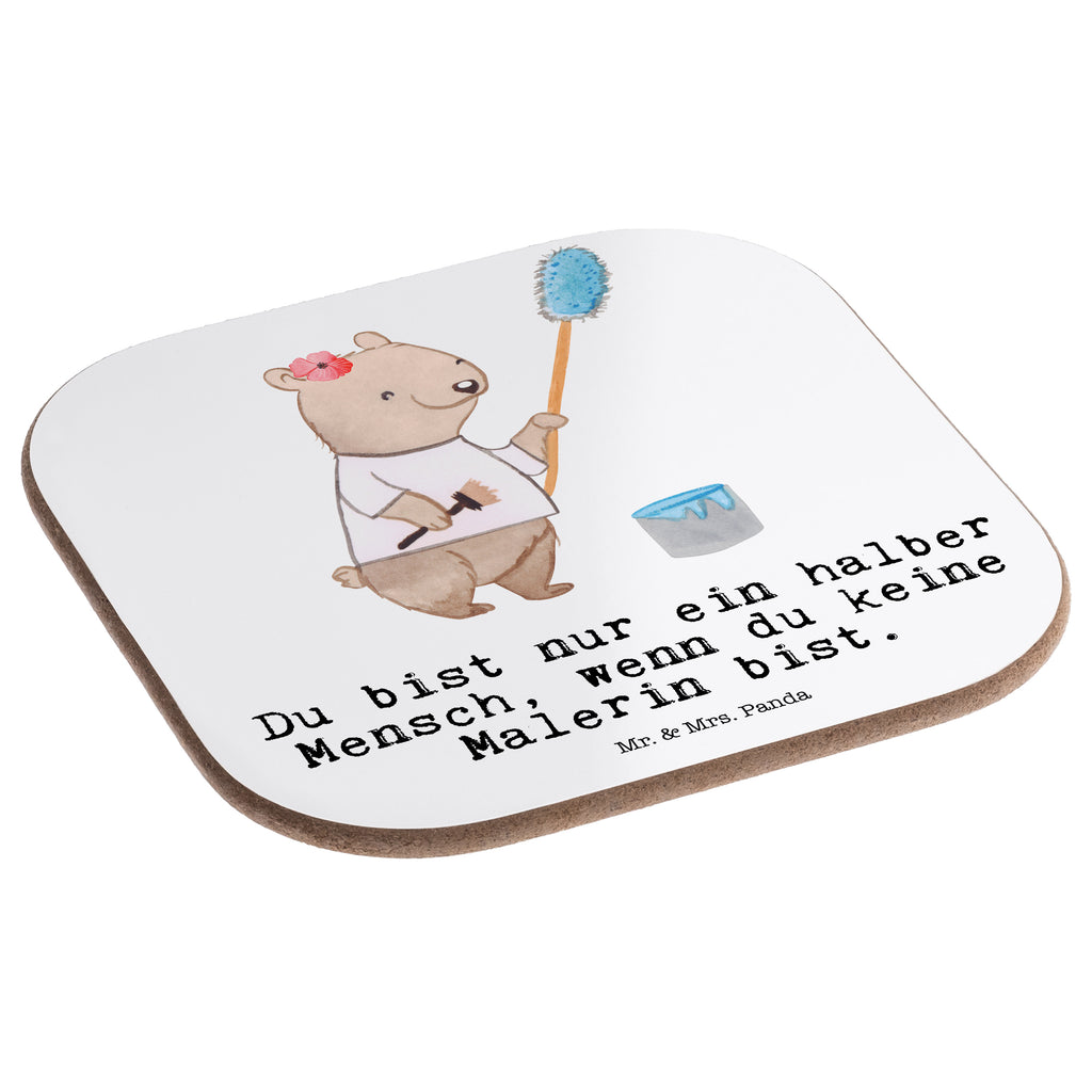 Quadratische Untersetzer Malerin mit Herz Bierdeckel, Glasuntersetzer, Untersetzer Gläser, Getränkeuntersetzer, Beruf, Ausbildung, Jubiläum, Abschied, Rente, Kollege, Kollegin, Geschenk, Schenken, Arbeitskollege, Mitarbeiter, Firma, Danke, Dankeschön, Maler, Malermeisterin, Gesellenprüfung, Meisterprüfung, Malerbetrieb