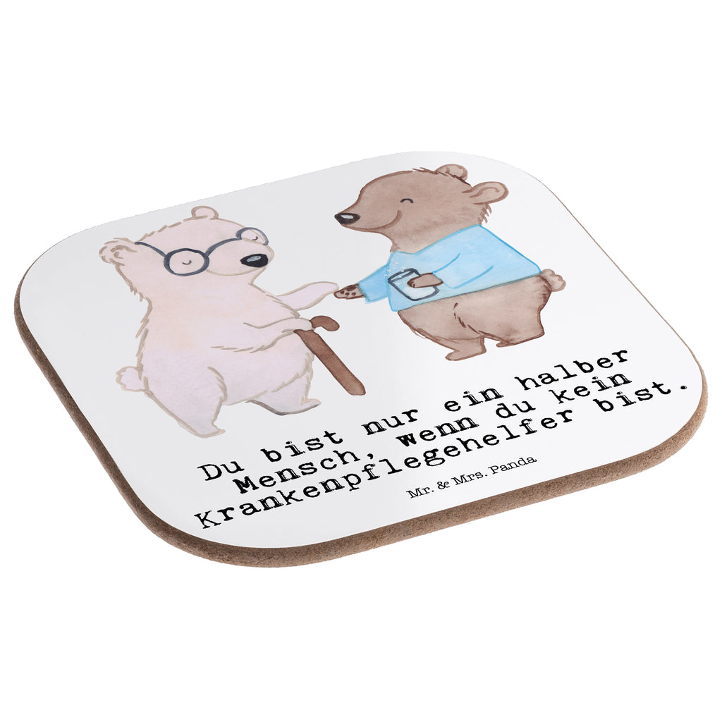 Quadratische Untersetzer Krankenpflegehelfer mit Herz Bierdeckel, Glasuntersetzer, Untersetzer Gläser, Getränkeuntersetzer, Beruf, Ausbildung, Jubiläum, Abschied, Rente, Kollege, Kollegin, Geschenk, Schenken, Arbeitskollege, Mitarbeiter, Firma, Danke, Dankeschön, Krankenpflegehelfer, Pflegehelfer, Pflegekraft