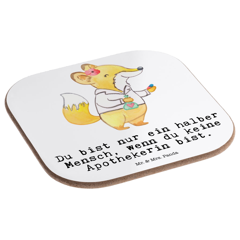 Quadratische Untersetzer Apothekerin mit Herz Bierdeckel, Glasuntersetzer, Untersetzer Gläser, Getränkeuntersetzer, Beruf, Ausbildung, Jubiläum, Abschied, Rente, Kollege, Kollegin, Geschenk, Schenken, Arbeitskollege, Mitarbeiter, Firma, Danke, Dankeschön, Apothekerin, Pharmazie, Staatsexamen, Approbation, Eröffnung Apotheke