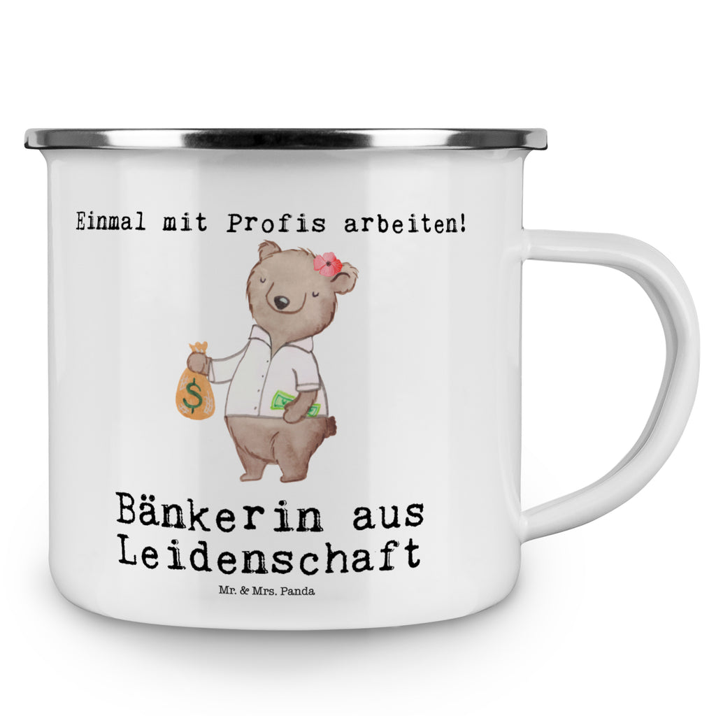 Camping Emaille Tasse Bänkerin aus Leidenschaft Campingtasse, Trinkbecher, Metalltasse, Outdoor Tasse, Emaille Trinkbecher, Blechtasse Outdoor, Emaille Campingbecher, Edelstahl Trinkbecher, Metalltasse für Camping, Kaffee Blechtasse, Camping Tasse Metall, Beruf, Ausbildung, Jubiläum, Abschied, Rente, Kollege, Kollegin, Geschenk, Schenken, Arbeitskollege, Mitarbeiter, Firma, Danke, Dankeschön, Bänkerin, Bankfachfrau, Bankangestellte, Bankberaterin