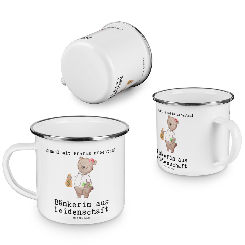 Camping Emaille Tasse Bänkerin aus Leidenschaft Campingtasse, Trinkbecher, Metalltasse, Outdoor Tasse, Emaille Trinkbecher, Blechtasse Outdoor, Emaille Campingbecher, Edelstahl Trinkbecher, Metalltasse für Camping, Kaffee Blechtasse, Camping Tasse Metall, Beruf, Ausbildung, Jubiläum, Abschied, Rente, Kollege, Kollegin, Geschenk, Schenken, Arbeitskollege, Mitarbeiter, Firma, Danke, Dankeschön, Bänkerin, Bankfachfrau, Bankangestellte, Bankberaterin