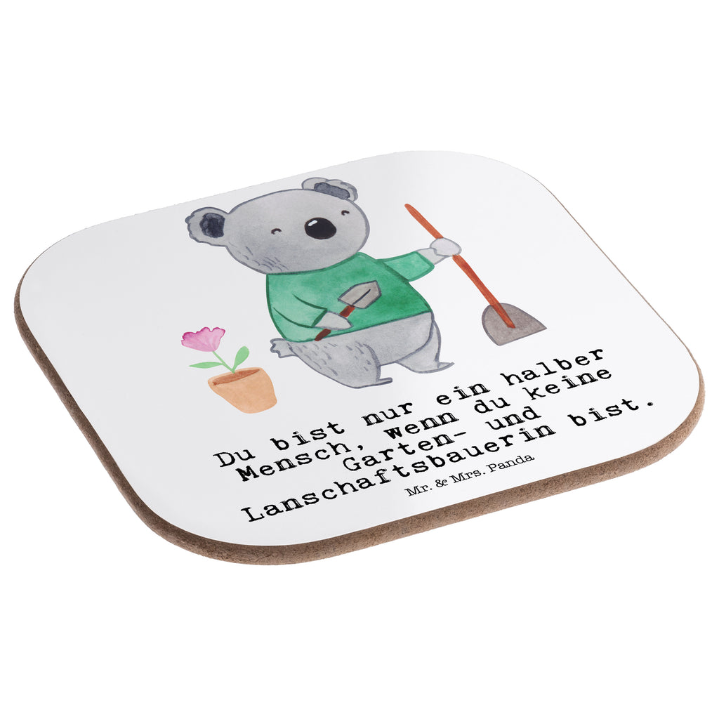 Quadratische Untersetzer Garten- und Landschaftsbauerin mit Herz Bierdeckel, Glasuntersetzer, Untersetzer Gläser, Getränkeuntersetzer, Beruf, Ausbildung, Jubiläum, Abschied, Rente, Kollege, Kollegin, Geschenk, Schenken, Arbeitskollege, Mitarbeiter, Firma, Danke, Dankeschön, Gärtnerin, Gartenplaner, Gärtnerei, Gartenbau, Hobbygärtnerin, Garten- und Landschaftsbauerin