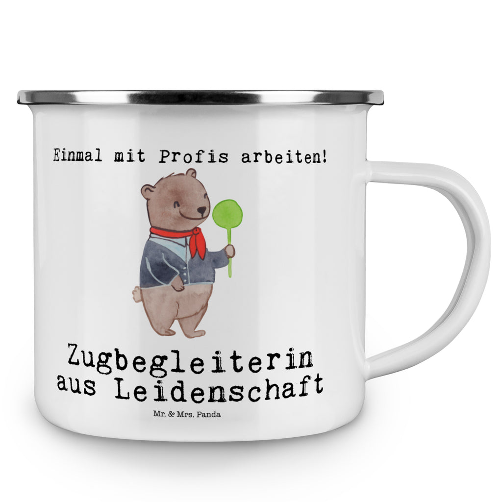 Camping Emaille Tasse Zugbegleiterin aus Leidenschaft Campingtasse, Trinkbecher, Metalltasse, Outdoor Tasse, Emaille Trinkbecher, Blechtasse Outdoor, Emaille Campingbecher, Edelstahl Trinkbecher, Metalltasse für Camping, Kaffee Blechtasse, Camping Tasse Metall, Beruf, Ausbildung, Jubiläum, Abschied, Rente, Kollege, Kollegin, Geschenk, Schenken, Arbeitskollege, Mitarbeiter, Firma, Danke, Dankeschön