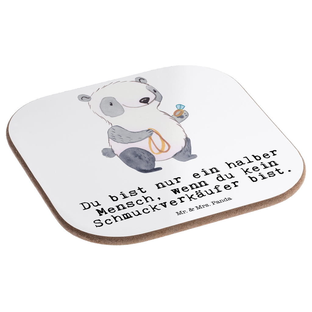 Quadratische Untersetzer Schmuckverkäufer mit Herz Bierdeckel, Glasuntersetzer, Untersetzer Gläser, Getränkeuntersetzer, Beruf, Ausbildung, Jubiläum, Abschied, Rente, Kollege, Kollegin, Geschenk, Schenken, Arbeitskollege, Mitarbeiter, Firma, Danke, Dankeschön, Schmuckverkäufer, Juwelier, Goldschmied, Schmied, Schmuckwarenhändler, Schmuckgeschäft, Eröffnung