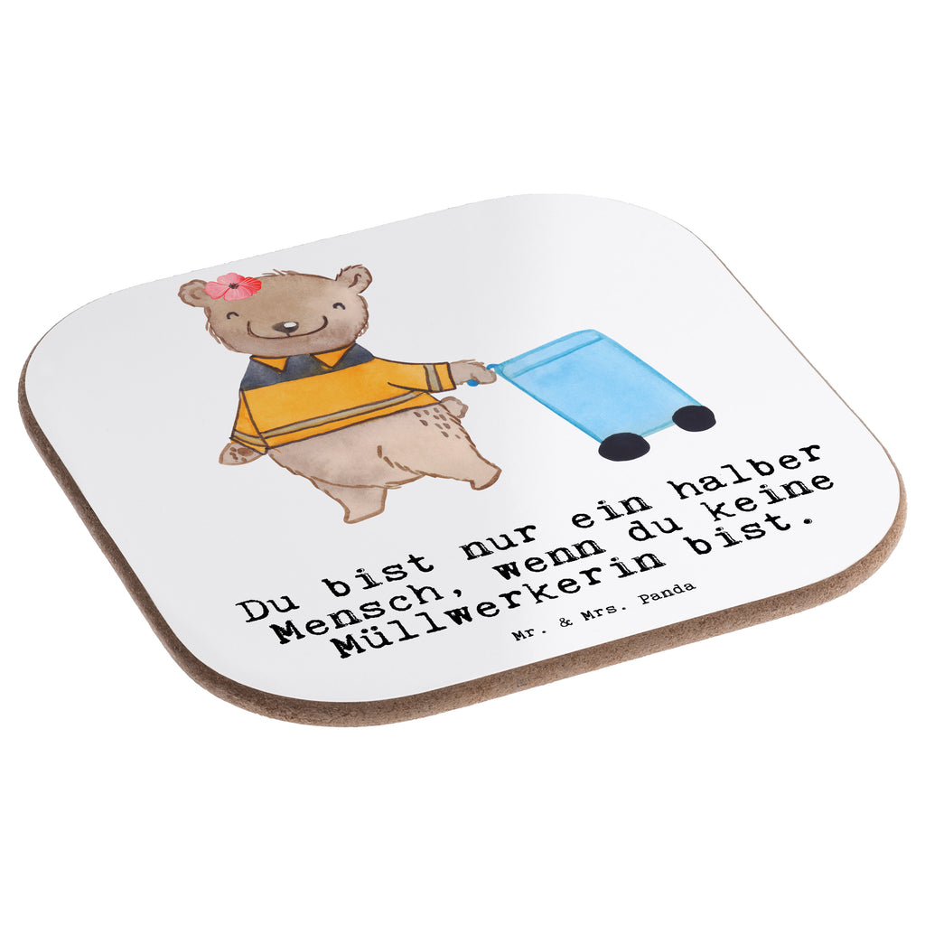 Quadratische Untersetzer Müllwerkerin mit Herz Bierdeckel, Glasuntersetzer, Untersetzer Gläser, Getränkeuntersetzer, Beruf, Ausbildung, Jubiläum, Abschied, Rente, Kollege, Kollegin, Geschenk, Schenken, Arbeitskollege, Mitarbeiter, Firma, Danke, Dankeschön, Müllwerkerin, Fachkraft Kreislauf- und Abfallwirtschaft, Müllentsorgerin, Kehrichtfrau, Müllfrau, Müllfahreriin