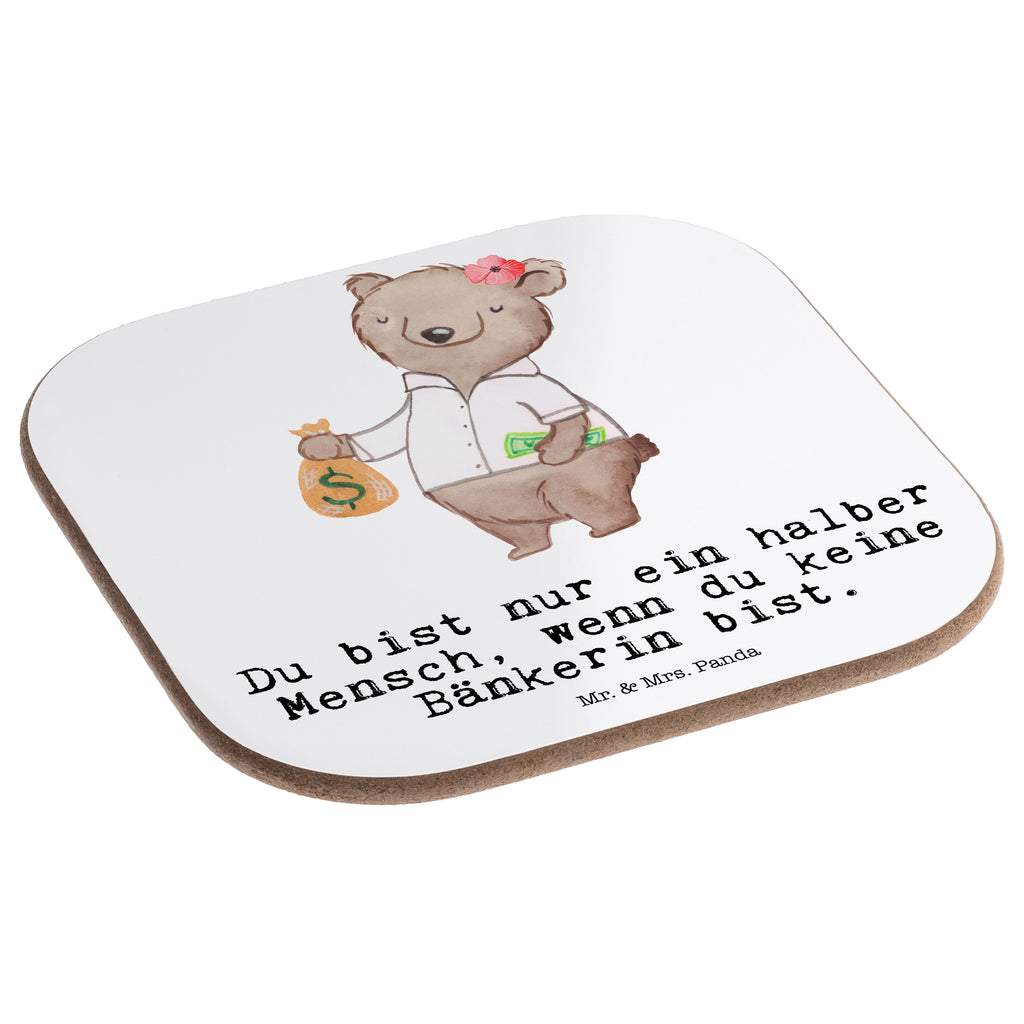 Quadratische Untersetzer Bänkerin mit Herz Bierdeckel, Glasuntersetzer, Untersetzer Gläser, Getränkeuntersetzer, Beruf, Ausbildung, Jubiläum, Abschied, Rente, Kollege, Kollegin, Geschenk, Schenken, Arbeitskollege, Mitarbeiter, Firma, Danke, Dankeschön, Bänkerin, Bankfachfrau, Bankangestellte, Bankberaterin