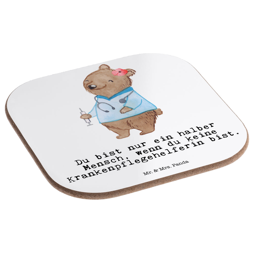 Quadratische Untersetzer Krankenpflegehelferin mit Herz Bierdeckel, Glasuntersetzer, Untersetzer Gläser, Getränkeuntersetzer, Beruf, Ausbildung, Jubiläum, Abschied, Rente, Kollege, Kollegin, Geschenk, Schenken, Arbeitskollege, Mitarbeiter, Firma, Danke, Dankeschön, Krankenpflegehelferin, Pflegehelferin, Pflegekraft