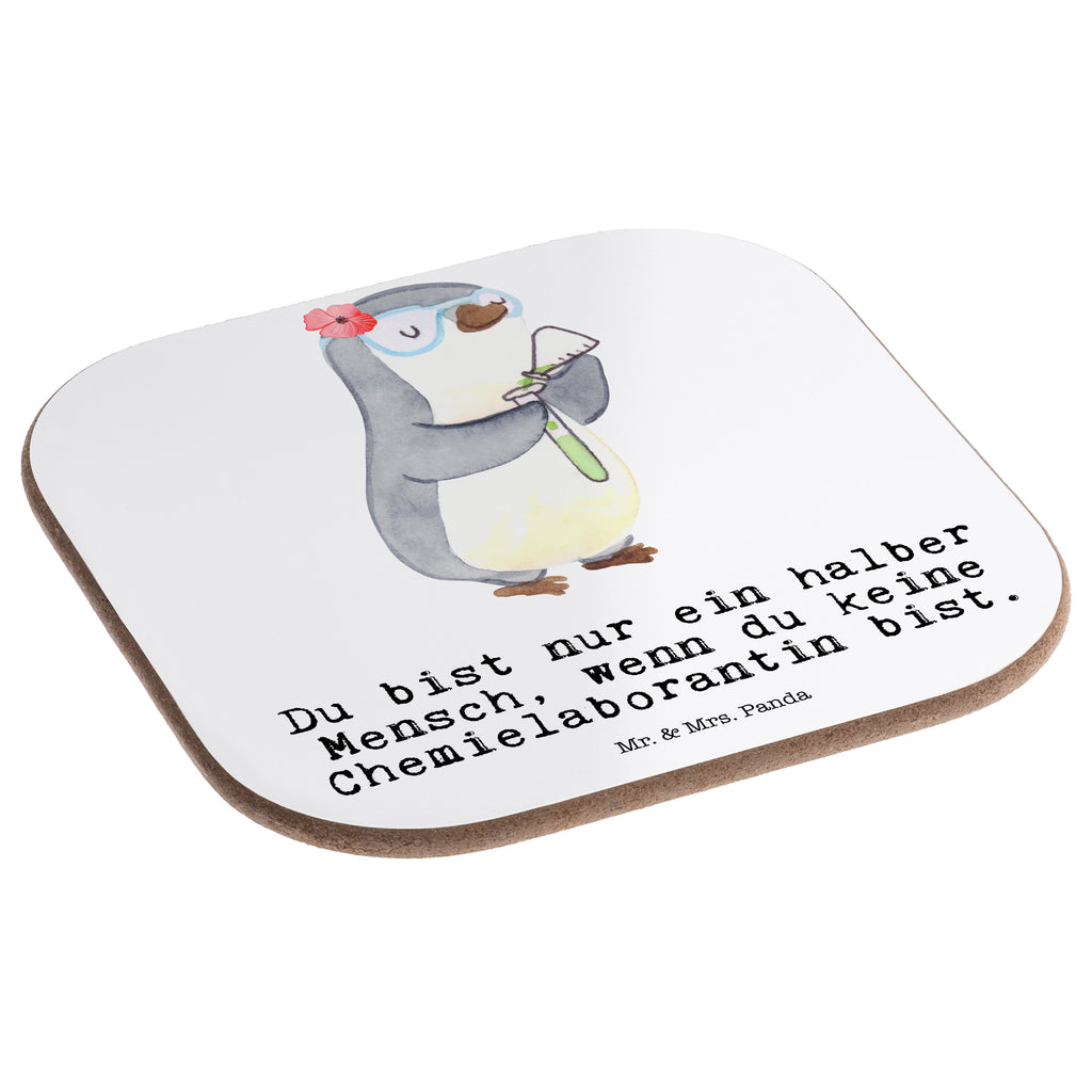 Quadratische Untersetzer Chemielaborantin mit Herz Bierdeckel, Glasuntersetzer, Untersetzer Gläser, Getränkeuntersetzer, Beruf, Ausbildung, Jubiläum, Abschied, Rente, Kollege, Kollegin, Geschenk, Schenken, Arbeitskollege, Mitarbeiter, Firma, Danke, Dankeschön, Chemikerin, Chemielaborantin, Naturwissenschaftlerin, Labor, Studium, Forschung, Wissenschaftlerin