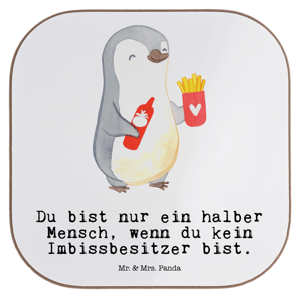Quadratische Untersetzer Imbissbesitzer mit Herz Bierdeckel, Glasuntersetzer, Untersetzer Gläser, Getränkeuntersetzer, Beruf, Ausbildung, Jubiläum, Abschied, Rente, Kollege, Kollegin, Geschenk, Schenken, Arbeitskollege, Mitarbeiter, Firma, Danke, Dankeschön, Imbissbesitzer, Imbissverkäufer, Pommesverkäufer, Pommesliebe