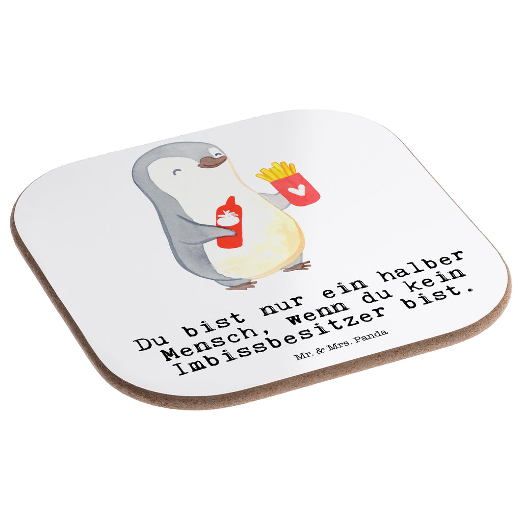 Quadratische Untersetzer Imbissbesitzer mit Herz Bierdeckel, Glasuntersetzer, Untersetzer Gläser, Getränkeuntersetzer, Beruf, Ausbildung, Jubiläum, Abschied, Rente, Kollege, Kollegin, Geschenk, Schenken, Arbeitskollege, Mitarbeiter, Firma, Danke, Dankeschön, Imbissbesitzer, Imbissverkäufer, Pommesverkäufer, Pommesliebe