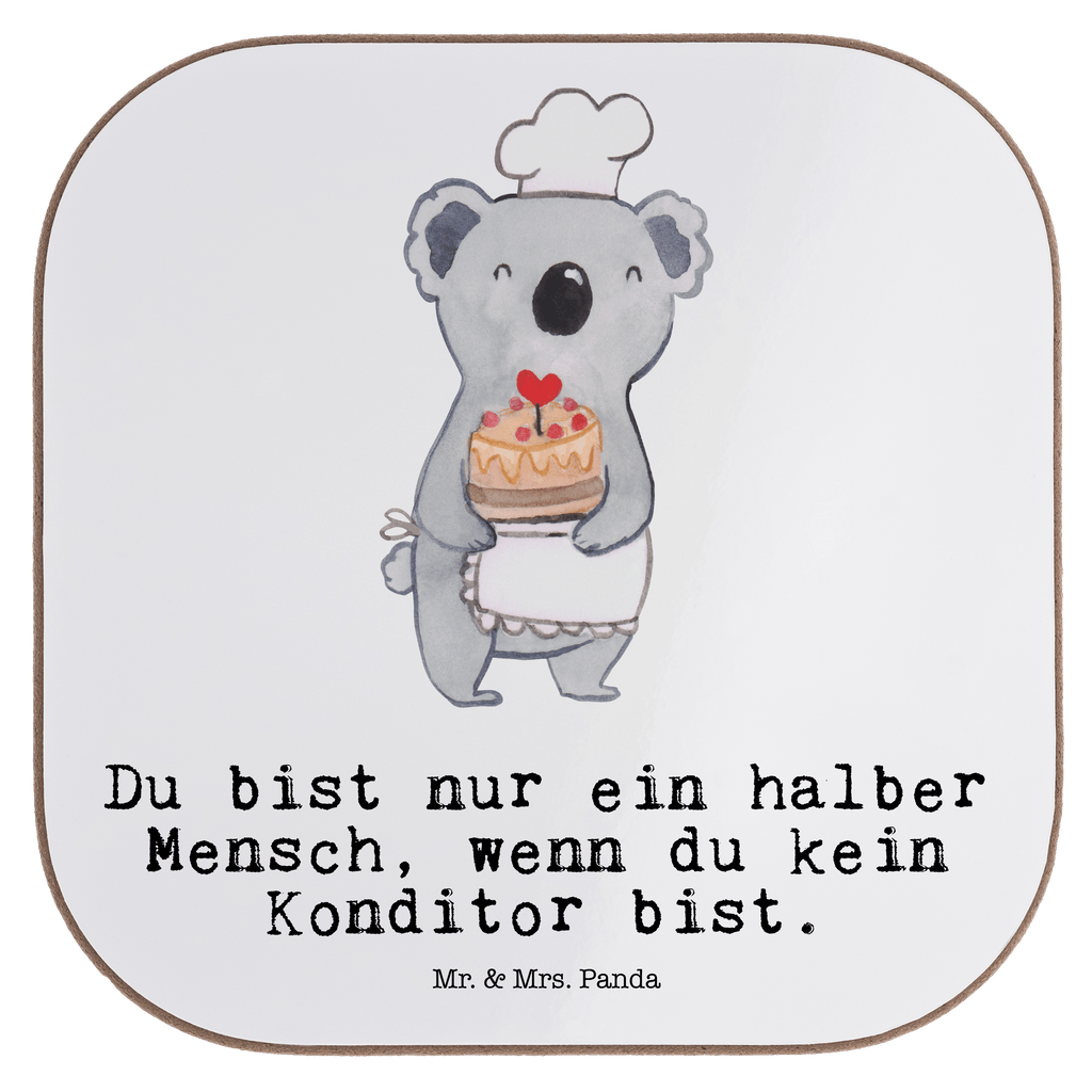 Quadratische Untersetzer Konditor mit Herz Bierdeckel, Glasuntersetzer, Untersetzer Gläser, Getränkeuntersetzer, Beruf, Ausbildung, Jubiläum, Abschied, Rente, Kollege, Kollegin, Geschenk, Schenken, Arbeitskollege, Mitarbeiter, Firma, Danke, Dankeschön, Konditor, Kuchenbäcker, Patissier, Confiseur, Bäcker