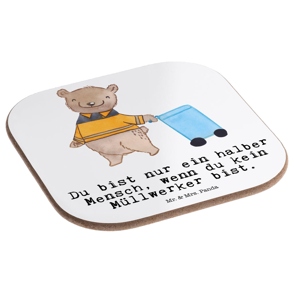 Quadratische Untersetzer Müllwerker mit Herz Bierdeckel, Glasuntersetzer, Untersetzer Gläser, Getränkeuntersetzer, Beruf, Ausbildung, Jubiläum, Abschied, Rente, Kollege, Kollegin, Geschenk, Schenken, Arbeitskollege, Mitarbeiter, Firma, Danke, Dankeschön, Müllwerker, Fachkraft Kreislauf- und Abfallwirtschaft, Müllentsorger, Kehrichtmann, Müllmann, Müllfahrer