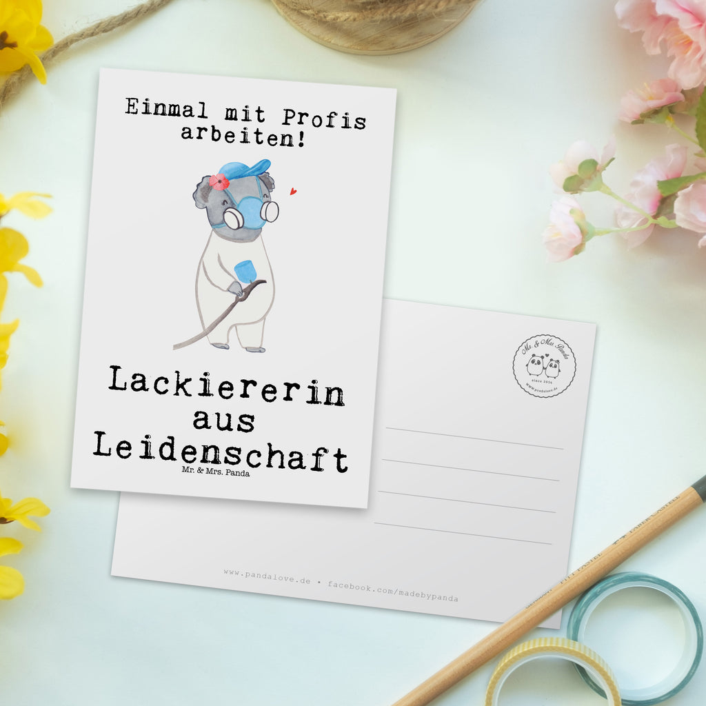 Postkarte Lackiererin aus Leidenschaft Geschenkkarte, Grußkarte, Karte, Einladung, Ansichtskarte, Geburtstagskarte, Einladungskarte, Dankeskarte, Beruf, Ausbildung, Jubiläum, Abschied, Rente, Kollege, Kollegin, Geschenk, Schenken, Arbeitskollege, Mitarbeiter, Firma, Danke, Dankeschön, Lackiererin, Lackierermeisterin, Werkstatt Lackiererin, Gesellenprüfung