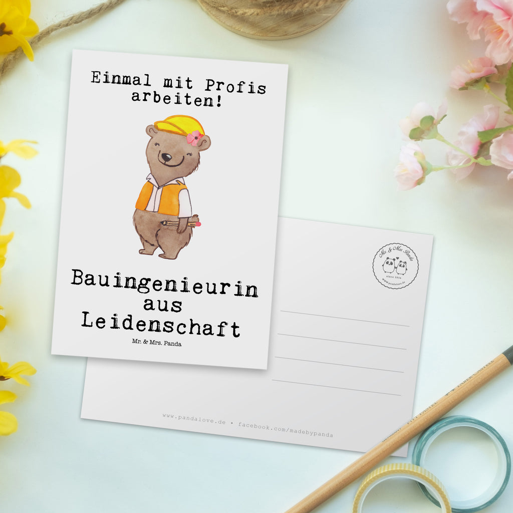 Postkarte Bauingenieurin aus Leidenschaft Geschenkkarte, Grußkarte, Karte, Einladung, Ansichtskarte, Geburtstagskarte, Einladungskarte, Beruf, Ausbildung, Jubiläum, Abschied, Rente, Kollege, Kollegin, Geschenk, Schenken, Arbeitskollege, Mitarbeiter, Firma, Danke, Dankeschön, Bauingenieurin, Statikerin, Ingeniuerin, Baustelle, Studium