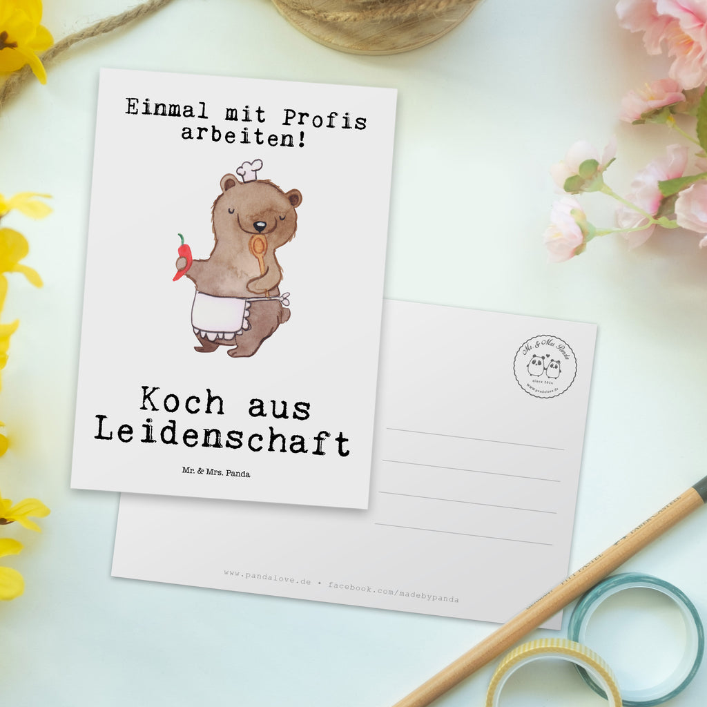 Postkarte Koch aus Leidenschaft Geschenkkarte, Grußkarte, Karte, Einladung, Ansichtskarte, Geburtstagskarte, Einladungskarte, Beruf, Ausbildung, Jubiläum, Abschied, Rente, Kollege, Kollegin, Geschenk, Schenken, Arbeitskollege, Mitarbeiter, Firma, Danke, Dankeschön, Koch, Chefkoch, Küchenchef, Küchenmeister, Schiffskoch, Sternekoch, Fernsehkoch, Restaurant