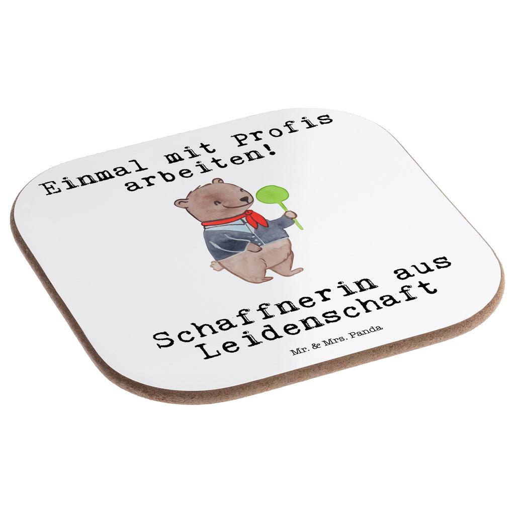 Quadratische Untersetzer Schaffnerin aus Leidenschaft Bierdeckel, Glasuntersetzer, Untersetzer Gläser, Getränkeuntersetzer, Beruf, Ausbildung, Jubiläum, Abschied, Rente, Kollege, Kollegin, Geschenk, Schenken, Arbeitskollege, Mitarbeiter, Firma, Danke, Dankeschön