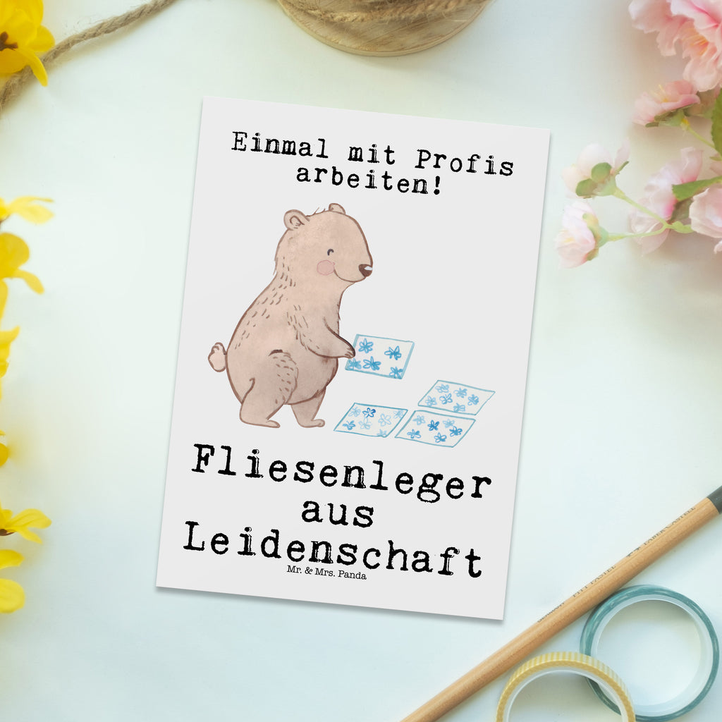 Postkarte Fliesenleger aus Leidenschaft Geschenkkarte, Grußkarte, Karte, Einladung, Ansichtskarte, Geburtstagskarte, Einladungskarte, Beruf, Ausbildung, Jubiläum, Abschied, Rente, Kollege, Kollegin, Geschenk, Schenken, Arbeitskollege, Mitarbeiter, Firma, Danke, Dankeschön, Fliesenleger, Gesellenprüfung, Fliesenlegermeister, Fliesenlegerbetrieb, Fliesenfachhandel, Handwerk