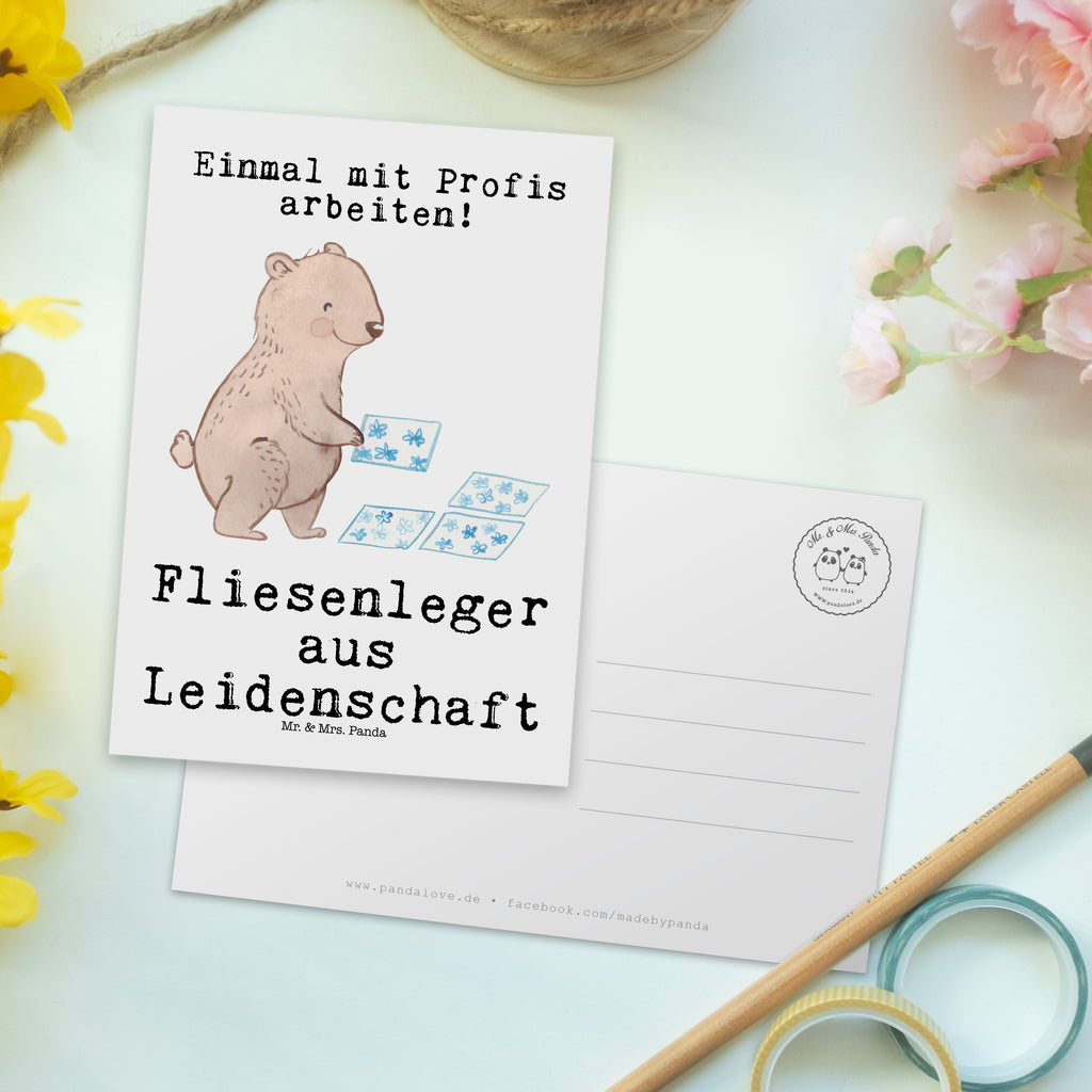 Postkarte Fliesenleger aus Leidenschaft Geschenkkarte, Grußkarte, Karte, Einladung, Ansichtskarte, Geburtstagskarte, Einladungskarte, Beruf, Ausbildung, Jubiläum, Abschied, Rente, Kollege, Kollegin, Geschenk, Schenken, Arbeitskollege, Mitarbeiter, Firma, Danke, Dankeschön, Fliesenleger, Gesellenprüfung, Fliesenlegermeister, Fliesenlegerbetrieb, Fliesenfachhandel, Handwerk