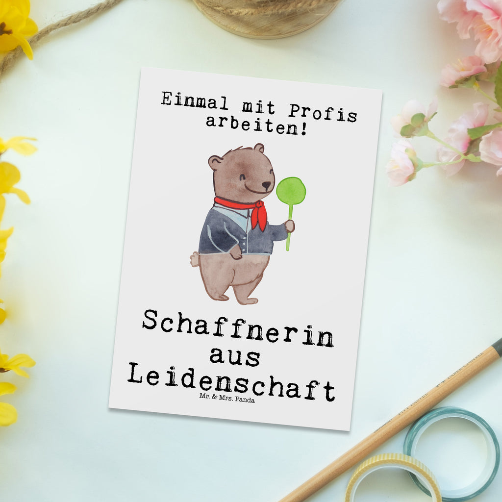 Postkarte Schaffnerin aus Leidenschaft Geschenkkarte, Grußkarte, Karte, Einladung, Ansichtskarte, Geburtstagskarte, Einladungskarte, Dankeskarte, Beruf, Ausbildung, Jubiläum, Abschied, Rente, Kollege, Kollegin, Geschenk, Schenken, Arbeitskollege, Mitarbeiter, Firma, Danke, Dankeschön