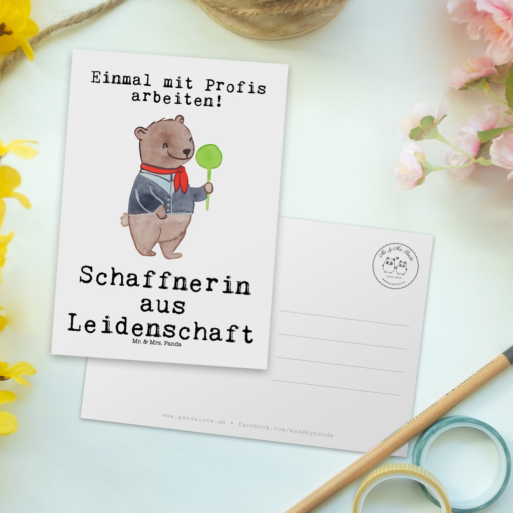 Postkarte Schaffnerin aus Leidenschaft Geschenkkarte, Grußkarte, Karte, Einladung, Ansichtskarte, Geburtstagskarte, Einladungskarte, Dankeskarte, Beruf, Ausbildung, Jubiläum, Abschied, Rente, Kollege, Kollegin, Geschenk, Schenken, Arbeitskollege, Mitarbeiter, Firma, Danke, Dankeschön