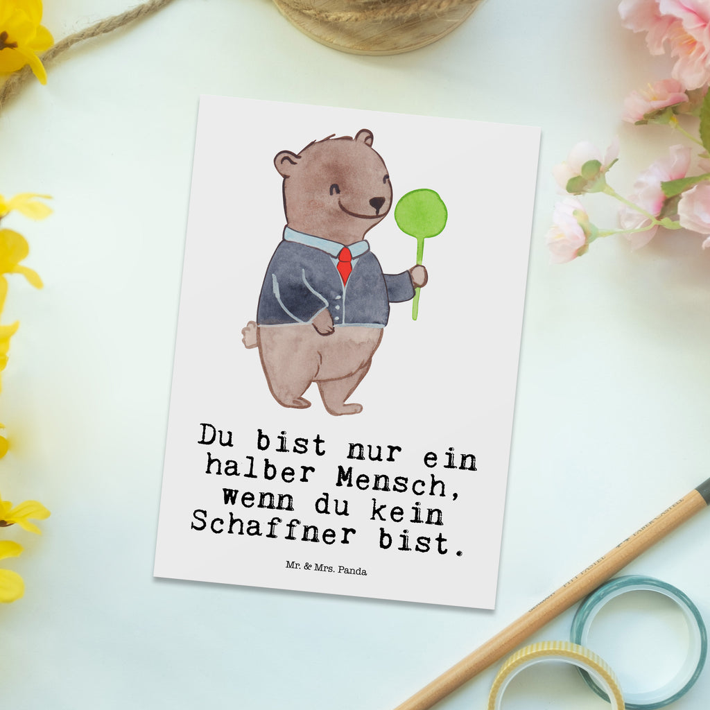 Postkarte Schaffner mit Herz Geschenkkarte, Grußkarte, Karte, Einladung, Ansichtskarte, Geburtstagskarte, Einladungskarte, Dankeskarte, Beruf, Ausbildung, Jubiläum, Abschied, Rente, Kollege, Kollegin, Geschenk, Schenken, Arbeitskollege, Mitarbeiter, Firma, Danke, Dankeschön