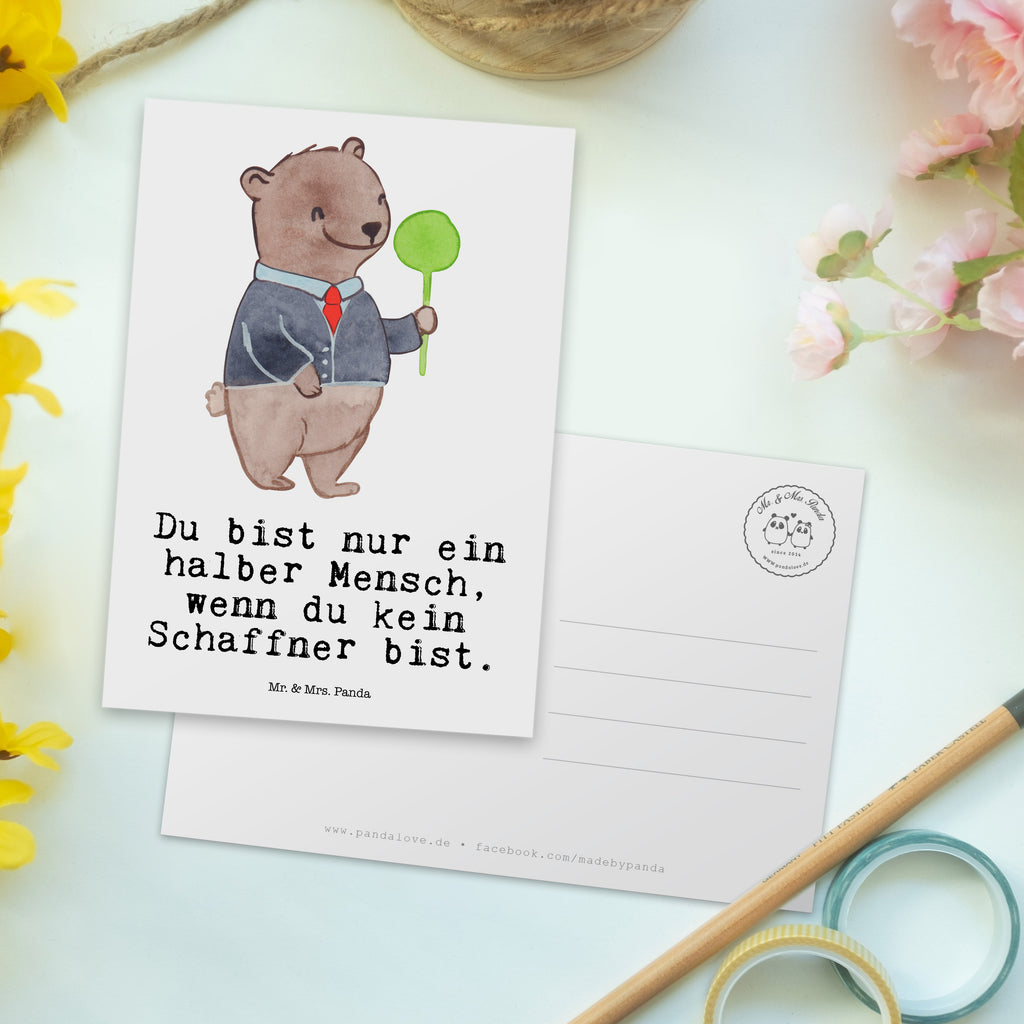Postkarte Schaffner mit Herz Geschenkkarte, Grußkarte, Karte, Einladung, Ansichtskarte, Geburtstagskarte, Einladungskarte, Dankeskarte, Beruf, Ausbildung, Jubiläum, Abschied, Rente, Kollege, Kollegin, Geschenk, Schenken, Arbeitskollege, Mitarbeiter, Firma, Danke, Dankeschön