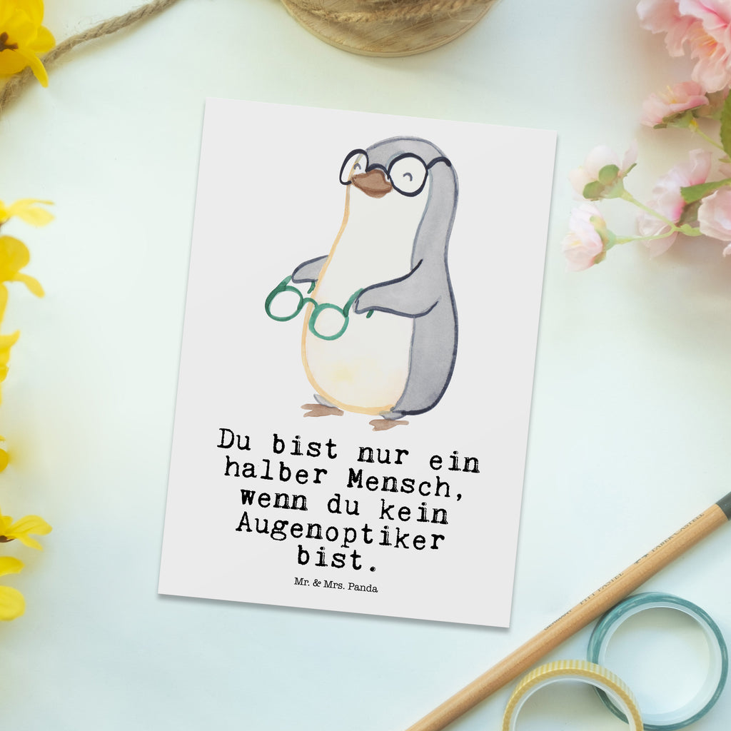 Postkarte Augenoptiker mit Herz Geschenkkarte, Grußkarte, Karte, Einladung, Ansichtskarte, Geburtstagskarte, Einladungskarte, Beruf, Ausbildung, Jubiläum, Abschied, Rente, Kollege, Kollegin, Geschenk, Schenken, Arbeitskollege, Mitarbeiter, Firma, Danke, Dankeschön, Augenoptiker, Optiker, Augenarzt, Optometrist, Brillenverkäufer, Brillengeschäft, Eröffnung
