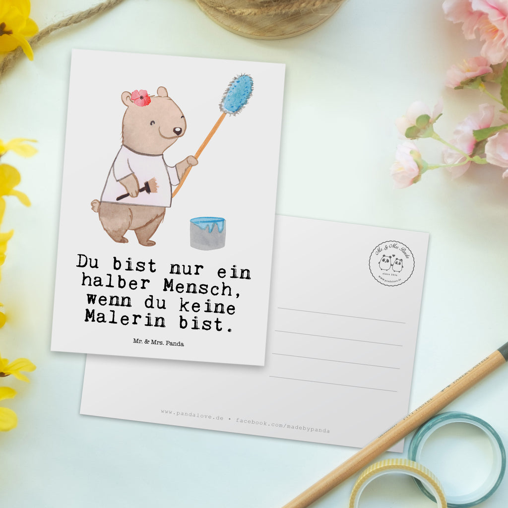 Postkarte Malerin mit Herz Geschenkkarte, Grußkarte, Karte, Einladung, Ansichtskarte, Geburtstagskarte, Einladungskarte, Beruf, Ausbildung, Jubiläum, Abschied, Rente, Kollege, Kollegin, Geschenk, Schenken, Arbeitskollege, Mitarbeiter, Firma, Danke, Dankeschön, Maler, Malermeisterin, Gesellenprüfung, Meisterprüfung, Malerbetrieb