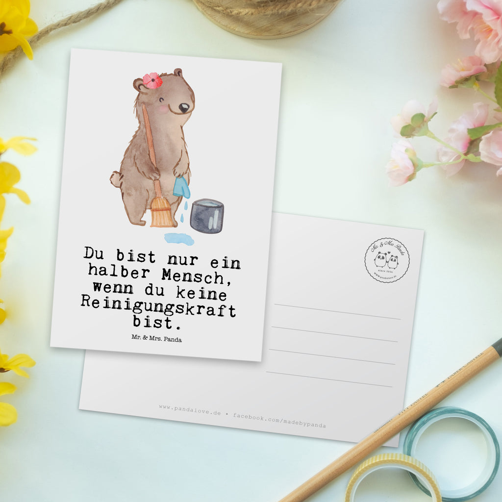 Postkarte Reinigungskraft mit Herz Geschenkkarte, Grußkarte, Karte, Einladung, Ansichtskarte, Geburtstagskarte, Einladungskarte, Beruf, Ausbildung, Jubiläum, Abschied, Rente, Kollege, Kollegin, Geschenk, Schenken, Arbeitskollege, Mitarbeiter, Firma, Danke, Dankeschön