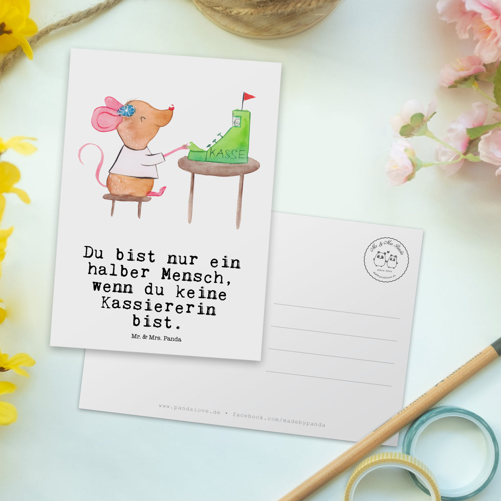 Postkarte Kassiererin mit Herz Geschenkkarte, Grußkarte, Karte, Einladung, Ansichtskarte, Geburtstagskarte, Einladungskarte, Beruf, Ausbildung, Jubiläum, Abschied, Rente, Kollege, Kollegin, Geschenk, Schenken, Arbeitskollege, Mitarbeiter, Firma, Danke, Dankeschön, Kassiererin, Kassenwartin, Mitarbeiterin Kasse