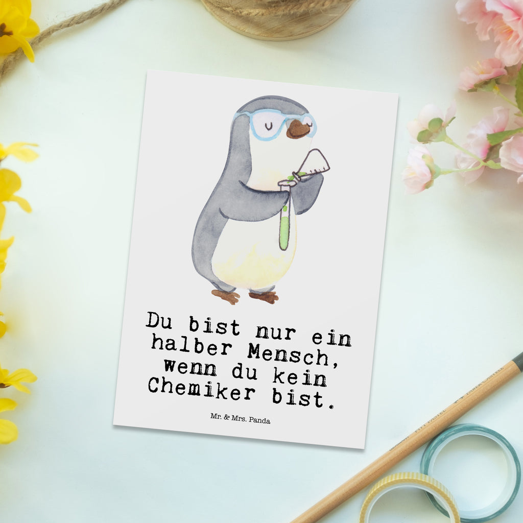 Postkarte Chemiker mit Herz Geschenkkarte, Grußkarte, Karte, Einladung, Ansichtskarte, Geburtstagskarte, Einladungskarte, Dankeskarte, Beruf, Ausbildung, Jubiläum, Abschied, Rente, Kollege, Kollegin, Geschenk, Schenken, Arbeitskollege, Mitarbeiter, Firma, Danke, Dankeschön, Chemiker, Chemielaborant, Naturwissenschaftler, Labor, Studium, Forschung, Wissenschaftler
